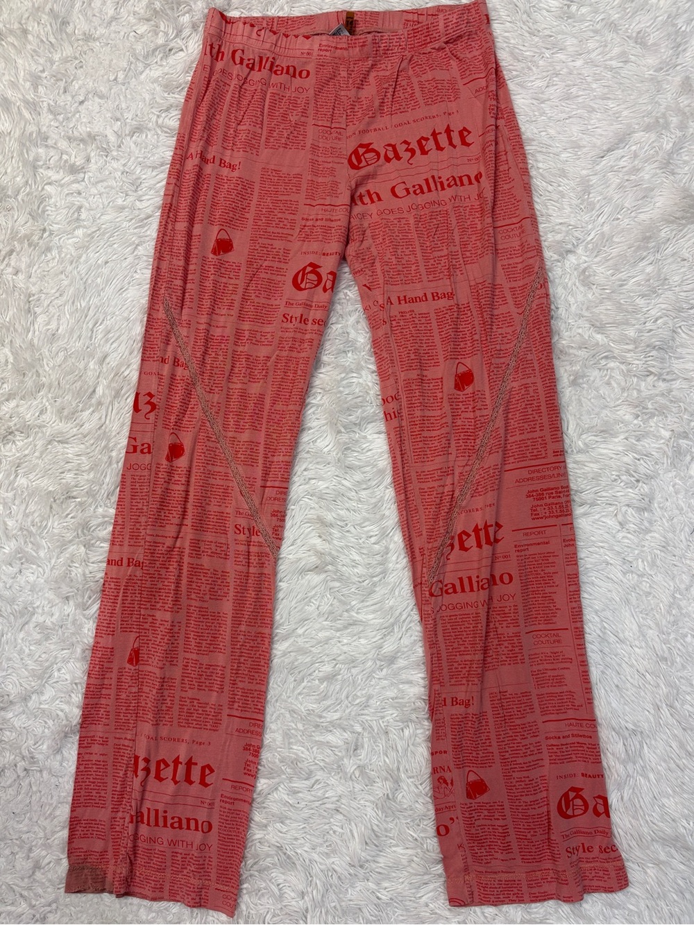John Galliano Red/Pink Newspaper Print Pajama Pants